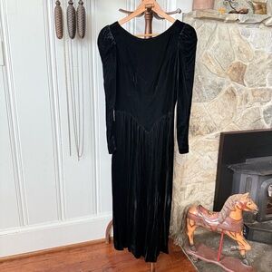 Vintage Black Velvet Whimsygoth Long Puff Sleeve Maxi Dress